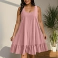 thumbnail image 2 of Feancey Plus Size Tank Dress for Women Scoop Neck Sleeveless Mini Dresses Flowy Ruffled Hem A-Line Dress Solid Color Loose Beach Vacation Dresses Pink XXL, 2 of 9