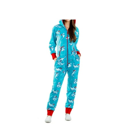 

Youweixiong Women Christmas Hoodie Pajamas Cartoon Print Zip-up Long Sleeve One Piece Bodysuits Sleepwear Hooded Jumpsuit