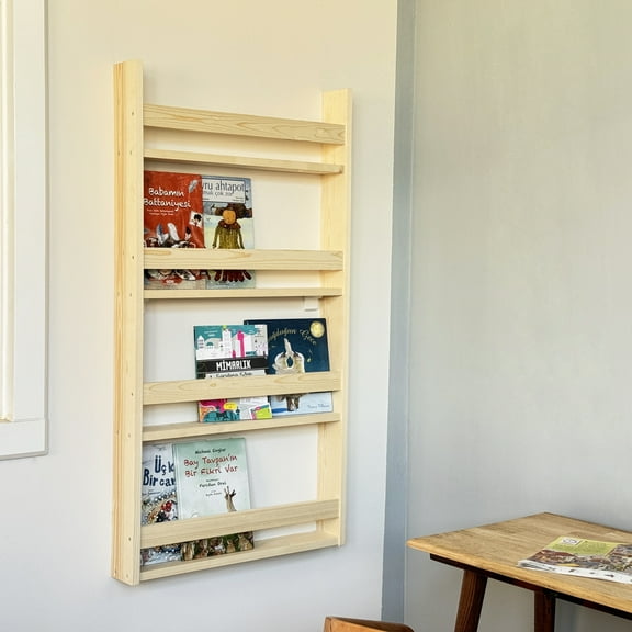 Montessori Floating Bookshelf for Kids, Space-Saving Spruce Wood Wall Shelf, Nursery Shelf