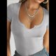 thumbnail image 5 of Camisetas de Corta para Mujer, Ajustadas, de Punto Acanalado, con Cuello en V, Top Corto Básico Fresno de Flores L, 5 of 9