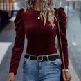 thumbnail image 2 of aidice Womens Tops Casual Long Sleeve Round Neck Fleece Shirts Ruched Comfy Fitting Solid Color Blouses, 2 of 3