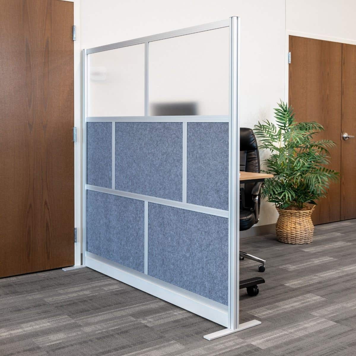 Luxor Workflow Modular Wall Room Divider System - Silver Frame - 70" x 70" Starter Wall with Whiteboard, Freestanding