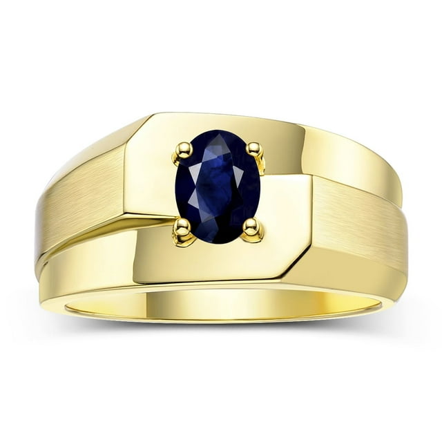 RYLOS Men's Rings Yellow Gold Plated Silver Ring Classic Solitaire 7X5MM Oval Shape Gemstone Designer Band Sapphire September Birthstone Rings For Men Size 12