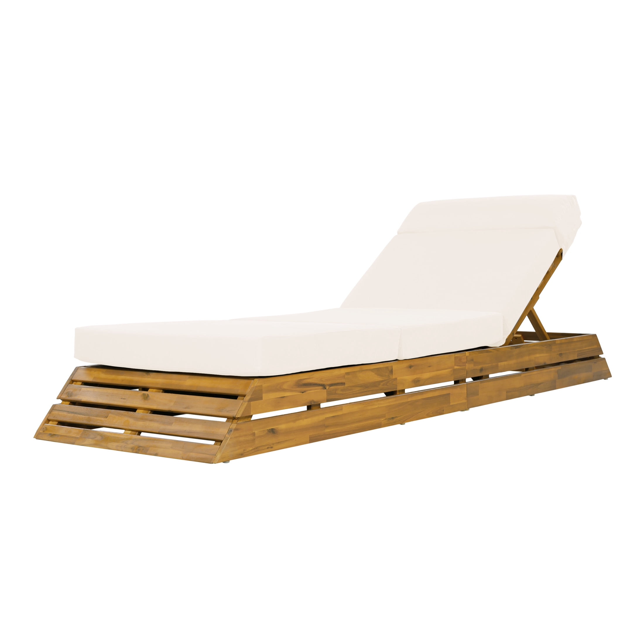 Christopher Knight Home 88.39" Outdoor Chaise Lounge Set with 4-Fold Water-Resistant Cushion, Teak + Cream