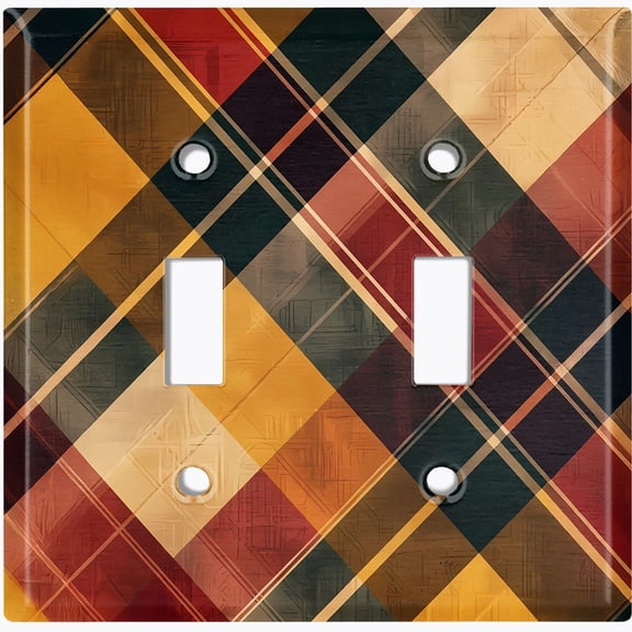 Metal Light Switch Wall Plate Outlet Cover (Printed Image of Colorful Plaid Pattern - Double Toggle)