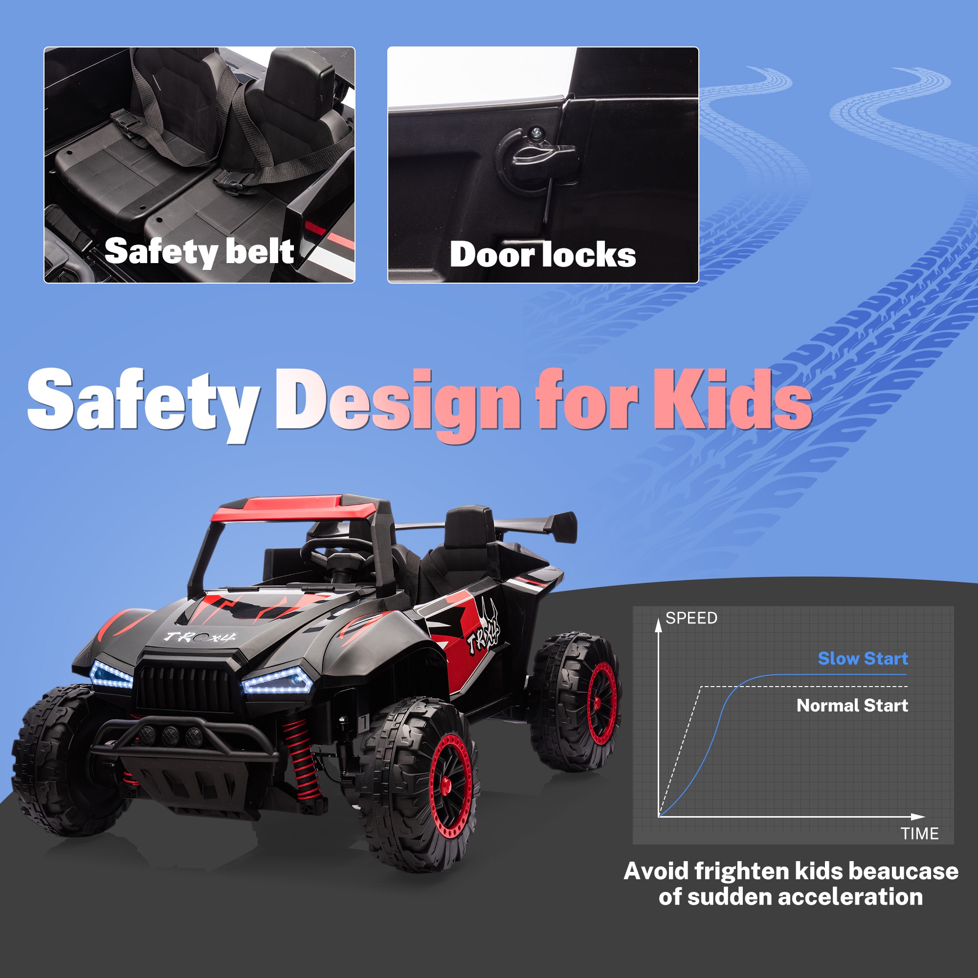 24V 2 Seater Ride on Toy Cars, Kids Ride on UTV Cars with Remote Control, Battery Powered Electric Car for Kids Boys Girls 3-8 w/Bluetooth, USB, Dual Flash Light, 4 Wheelers Drive, Black
