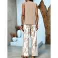 thumbnail image 2 of Women Summer 2 Piece Outfits 2025 Square Neck Pullover Vest Floral Print Belted Wide Leg - Sets Khaki M, 2 of 4