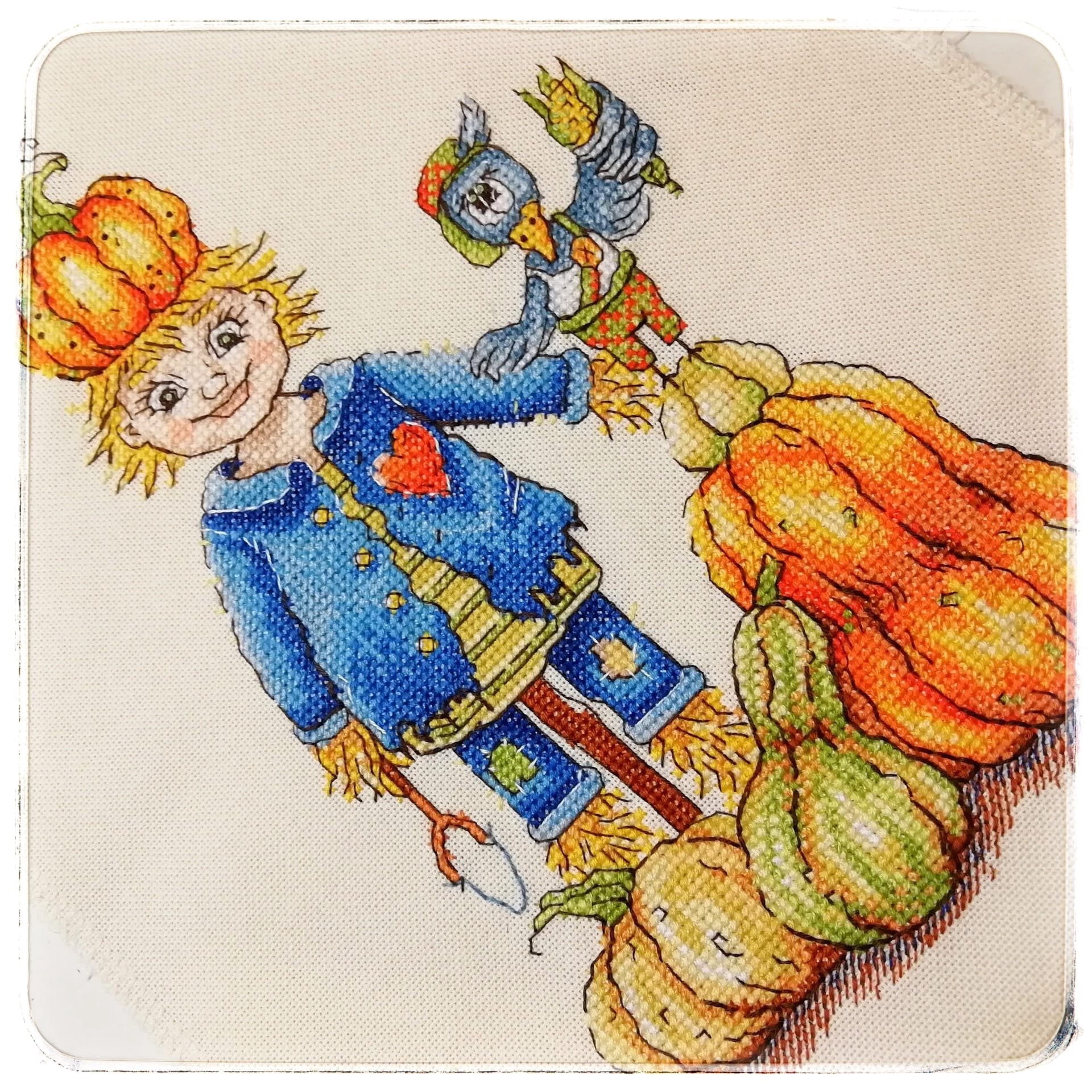 Counted Cross-Stitch Kit Guards Of Pumpkin SP-07 Needlework Easy Small Orange Blue By NeoCraft Canvas Cotton