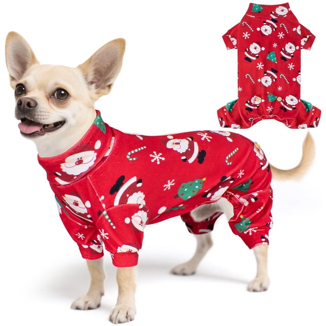 Pijama para Perro KYEESE de Terciopelo con Diseño de Papá Noel, Talla Pequeña