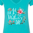 thumbnail image 4 of Inktastic Our First Mother's Day Pink Flowers Women's V-Neck T-Shirt, 4 of 5