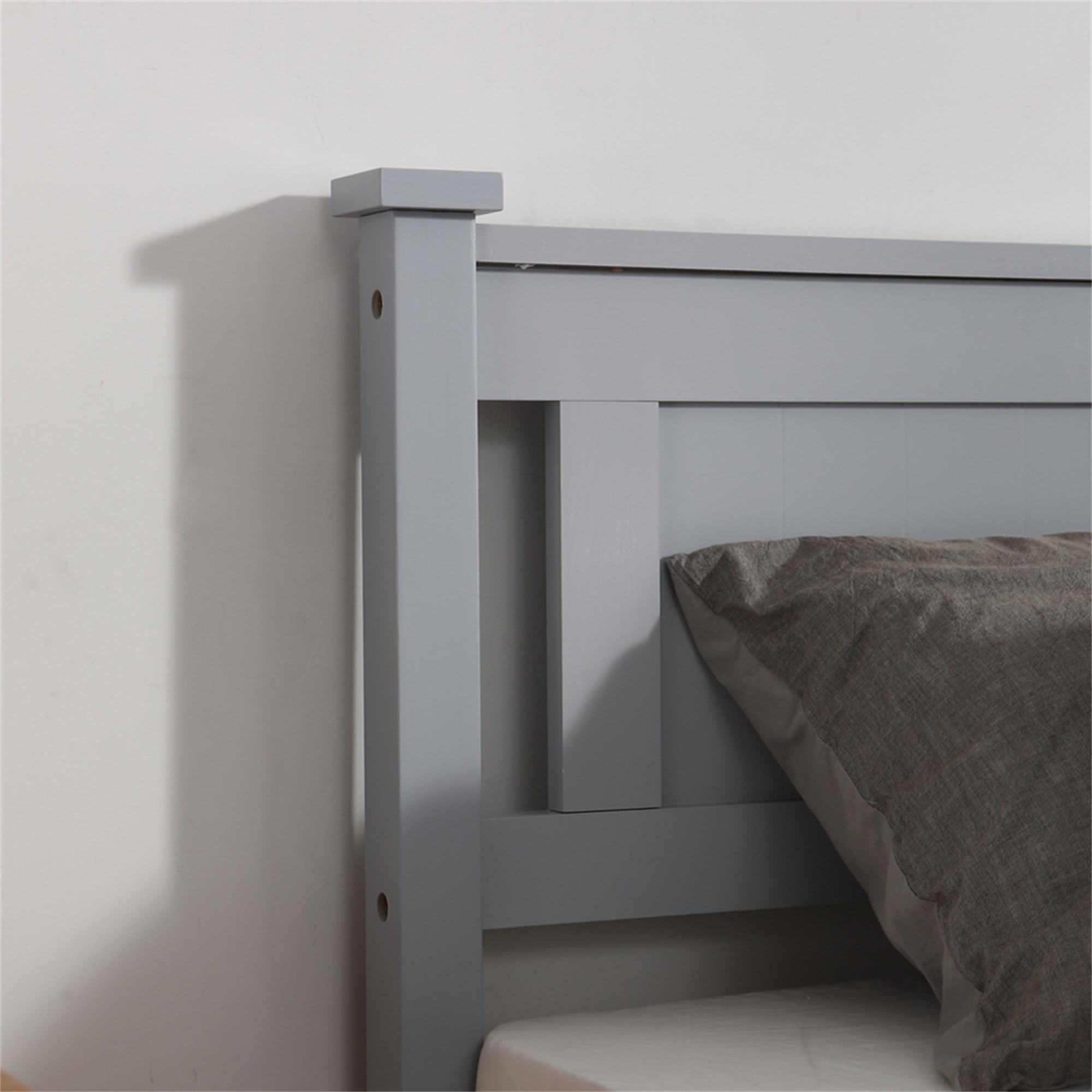 Kadyn Twin Bed Frame, Single Core Full Panel Headboard, Twin Decorative Bed, Gray, No Springs Required, Same End Gray Single Solid Pine Bed