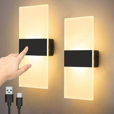 Set of 2 Battery Operated Wall Sconce, Rechargeable wall lights Touch Control Dimming Wireless Wall Sconces, LED Magnetic bedside wall lamps Indoor Sconce Wall Decor, for Bedroom, Living Room, Hallway
