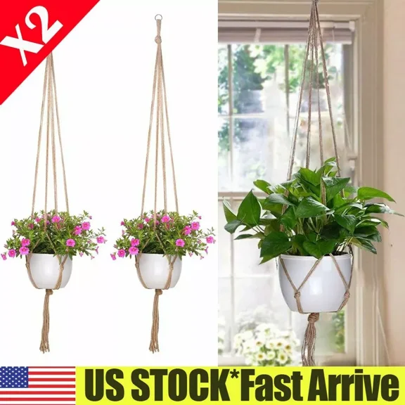 2 Pack Garden Plant Hanger Macrame Hanging Planter Basket Rope Pot Holder Decor