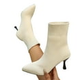 thumbnail image 7 of BLTIBY Women Sock Booties Stretch Knit Slim Fit Comfy Boots Chunky Stiletto Breathable Boot Soft Pull On Shoes Beige 38, 7 of 7