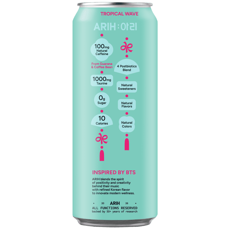 ARIH Postbiotic Energy Drink, Zero Sugar, 100mg Natural Caffeine