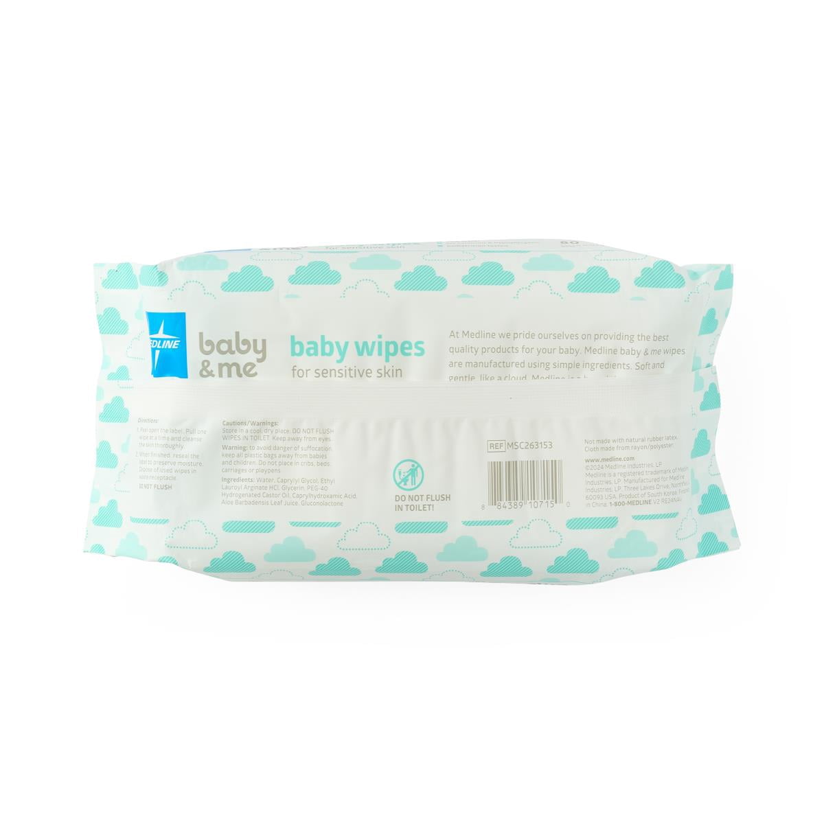 Medline AloeTouch Baby Wipes, Unscented, 5.5 x 7.25 in, 24 Packs (1,920 Wipes Total)