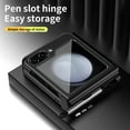 thumbnail image 3 of Dteck for Samsung Galaxy Z Flip 5 Case with Pen, Z Flip 5 Case with S Pen Slot & Creative Two Hinge Protection, Luxury Plating PC PU Leather Shockproof Case for Samsung Galaxy Z Flip5,Black, 3 of 7