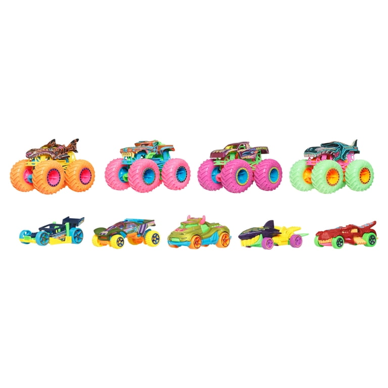 Hot Wheels Monster Trucks Neon Smashers Multipack, 9 Piece Set photo 2