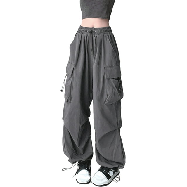 Pantalones Cargo para Mujer, Pantalones Casuales de Senderismo, Pantalones Holgados Y2K de Cintura Alta con Múltiples Bolsillos Gris M