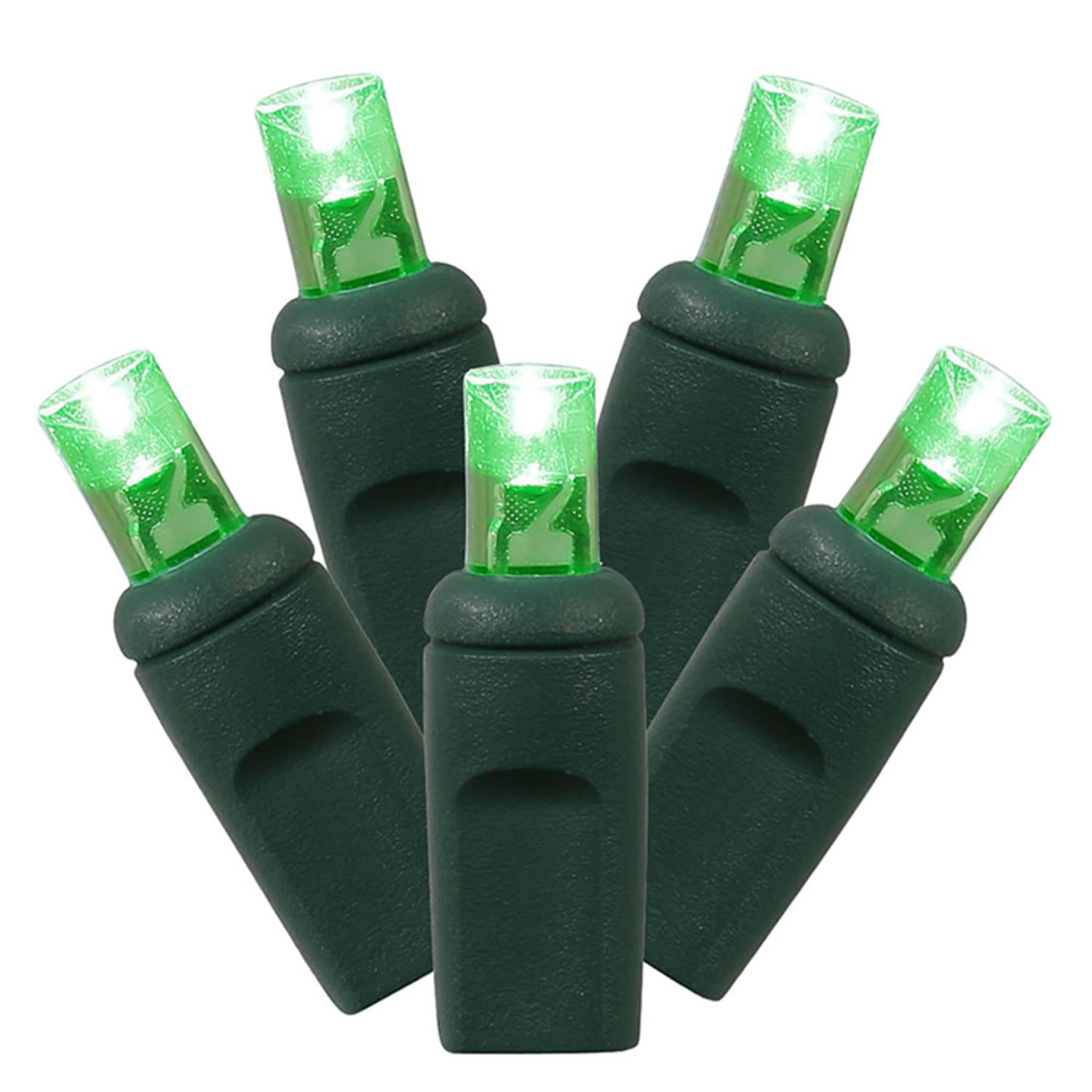 Set of 100 Green Commercial Grade LED Wide Angle Christmas Lights