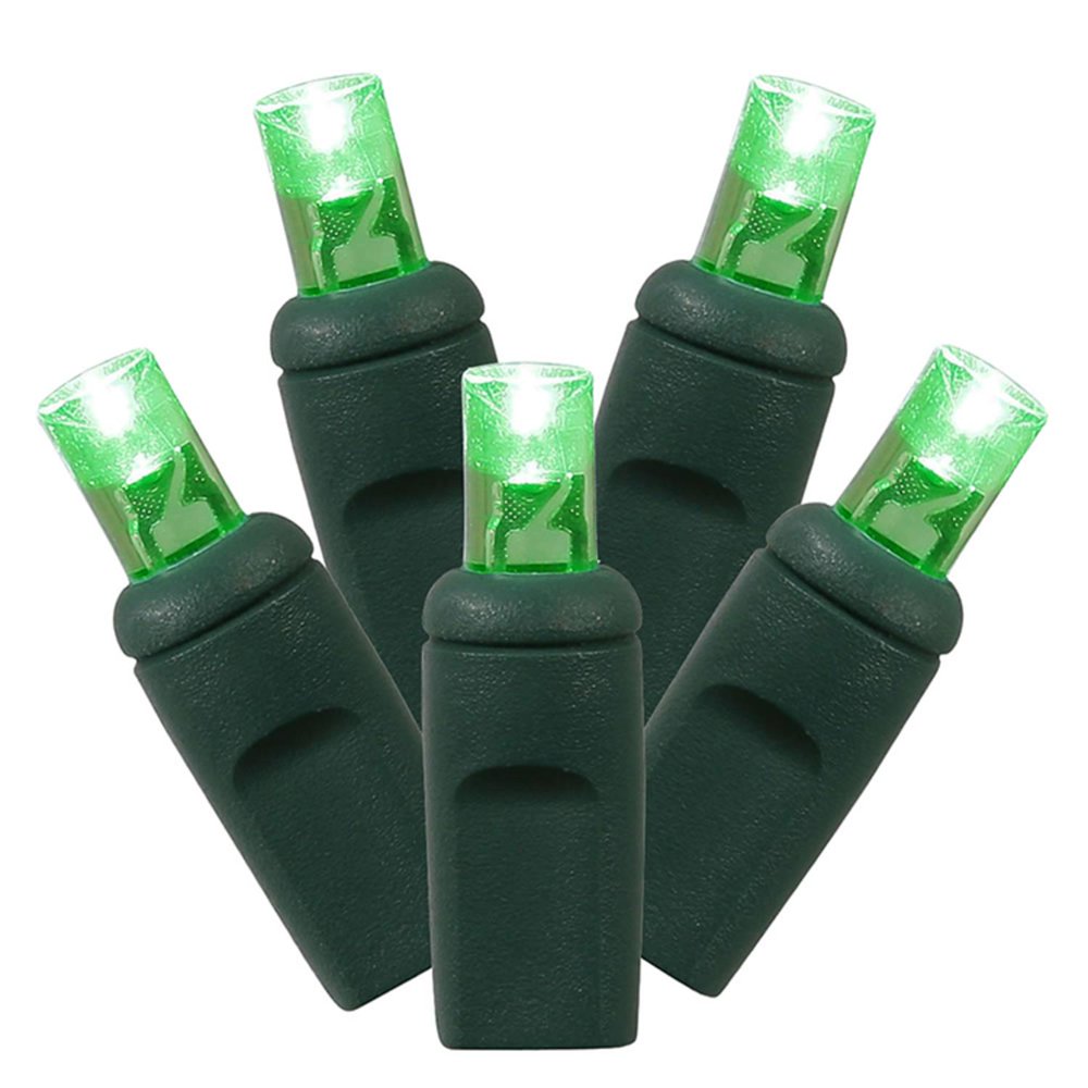 Set of 100 Green Commercial Grade LED Wide Angle Christmas Lights Green Wire