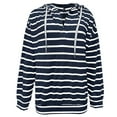 thumbnail image 3 of Charmgo Striped Sweater Women, s Long Sleeve V Neck Striped Hoodie Sweatshirts Lightweight Pullover Tops Oversized Sweatshirt for Women, Striped Shirt Women Navy L, 3 of 4