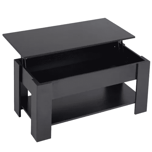 BORGEBY 39 inch Lift Top Coffee Table with Large Hidden Storage Shelf , Wooden Modern End Table for Living Room，Black