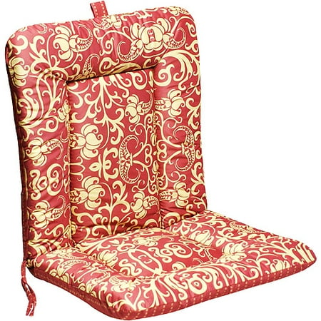 Outdoor Reversible Wrought Iron Dinalounge Cuhsion, Ming Red with Stripe