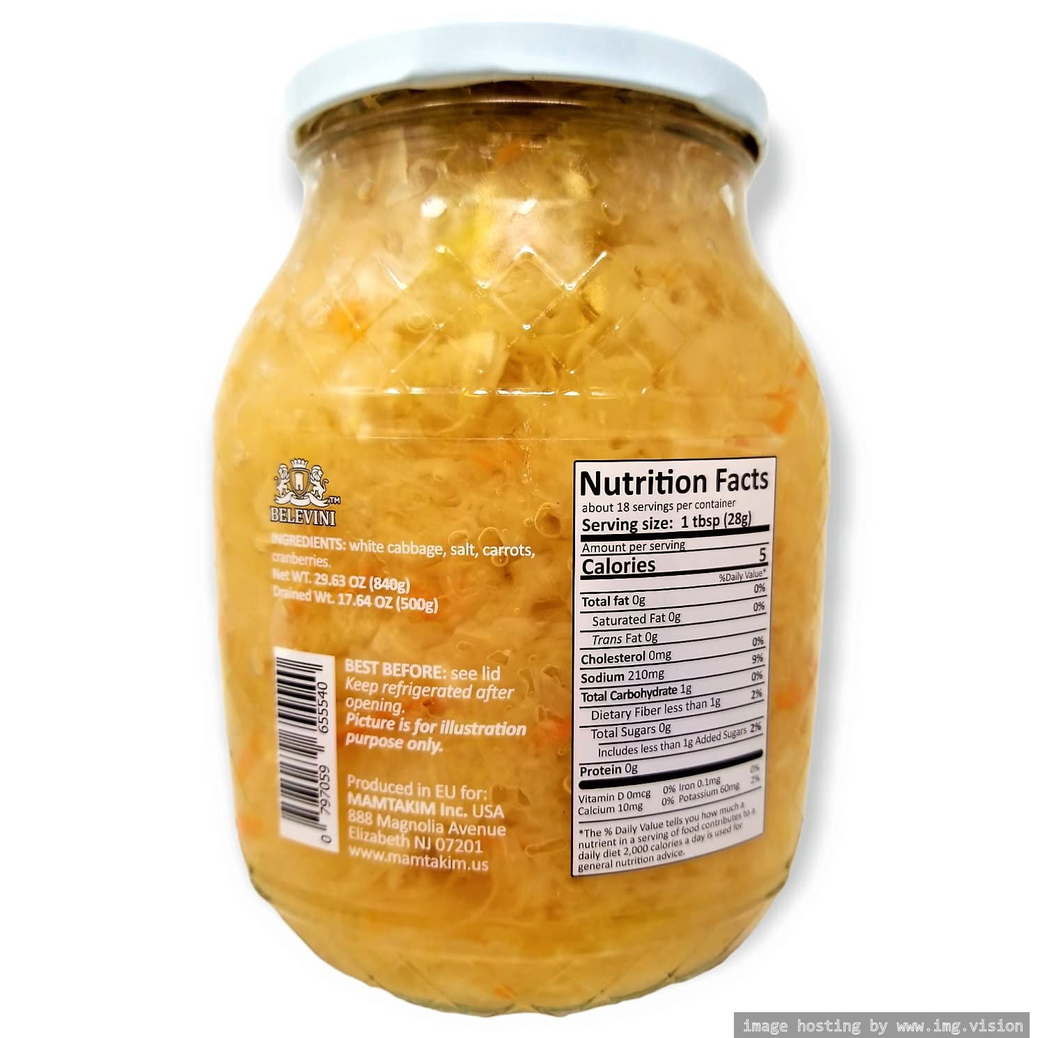 Belevini Tasty Cabbage, Carrot & Cranberry 29.63 Oz, Vegan, Non-GMO, Gluten-Free and Kosher Pack of 2