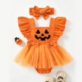 thumbnail image 5 of RMGVDSD My First Halloween Pumpkin Bowknot Mesh Romper Dress Baby Girls Sleeveless Bodysuits with Headband Holiday Cute Clothes, 5 of 6