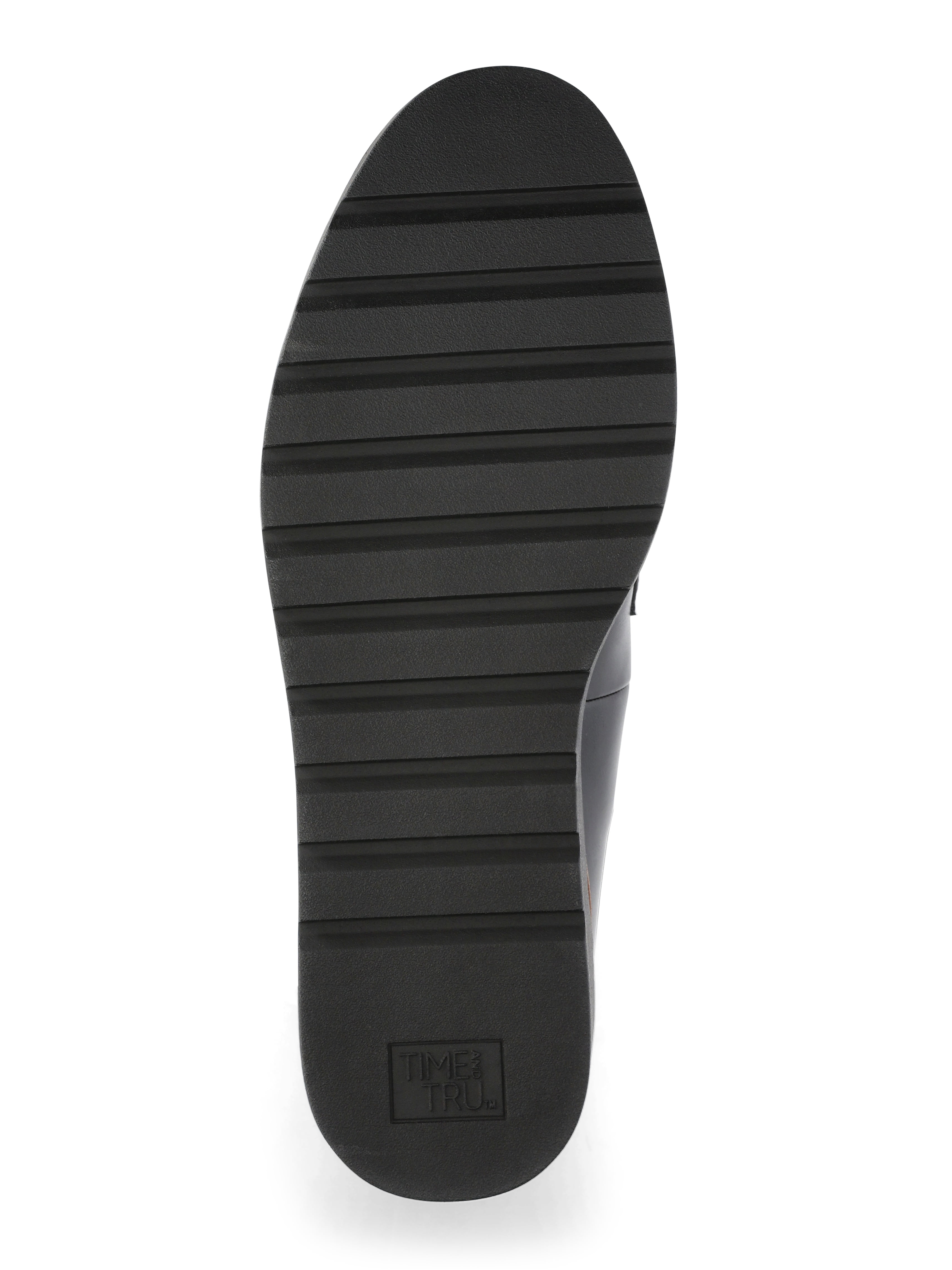 Time and Tru Women's Faux Leather Comfort Loafers with Chain Accent, Wide Width Available
