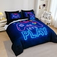 thumbnail image 3 of Koniroom 8 Pieces Neon Gamer Comforter Set Full Size for Boys, Kids Bedroom Decor Soft Gaming Bedding, Video Game Controller Design Bed Set, Black Purple, 3 of 9