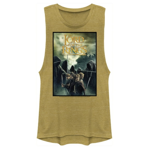 Junior's The Lord of the Rings Fellowship of the Ring Four Hobbits Movie Poster  Festival Muscle Graphic Tee Gold Heather Medium
