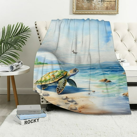 Lingy Jinflower Sea Turtle Throw Blanket Turtle Blanket for Kids Adults Super Warm Soft Cozy Plush Flannel Blanket for Sofa Couch Bed Birthday Gifts Sea Turtle Print Blanket