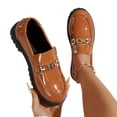 thumbnail image 3 of GERsome Womens Platform Loafers Round Toe Low Chunky Heels Slip On Work Shoes Comfort Office Business Dress Shoes, Brown Size 9, 3 of 9