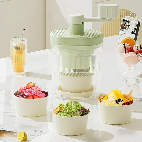 LutIedan Manual Shaved Ice Maker Machine Portable Household Ice Crusher with 2 Frozen Ice Bowls 4 Sand Catchers Continuous Hail Ice Maker Non-Slip Base for Cocktails Desserts