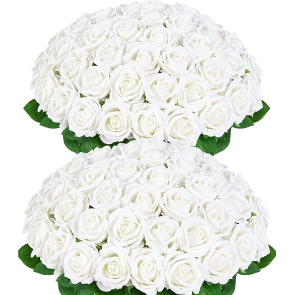 Rosas Artificiales BLEUM CADE 50 Piezas Blanco Terciopelo Tallo de 51 cm