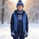 thumbnail image 3 of Conjunto de gorro y bufanda de invierno para niños de poliéster, a rayas con pompón, 3 piezas, cálido, para niños y niñas, ideal para esquí, patinaje, viajes y colegio, 3 of 4