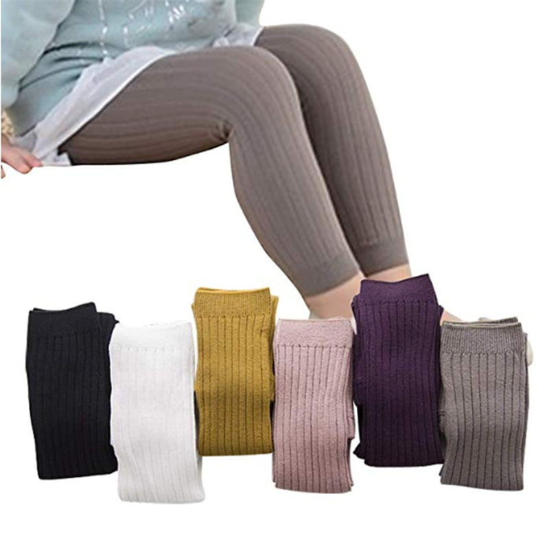 Infant Toddler Solid Color Ribbed Knit Leggings Seamless Footless ...