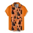 thumbnail image 3 of Mens Halloween Shirt Stylish Cat Skeleton Printed Short Sleeve Button Down Lapel Tops Comfortable Fall Daily Wear Shirts for Men Orange XXXL, 3 of 5