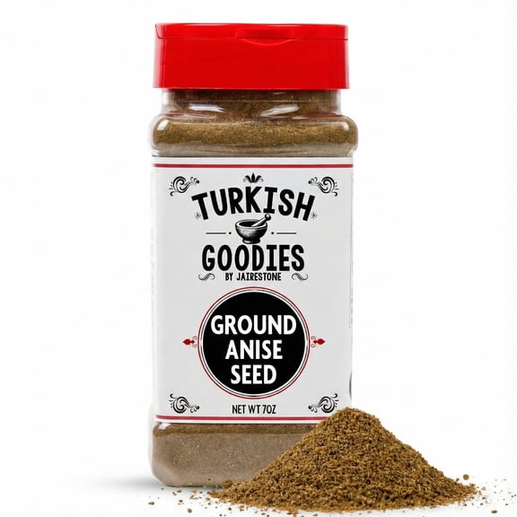 Turkish Goodies Ground Anise Powder (7 oz) – Premium Turkish Aniseed Spice for Baking, Tea & Biscotti – Pure Pimpinella Anisum in Large Shaker Jar – Non-GMO & Gluten-Free Culinary Seasoning