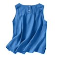 thumbnail image 5 of Crgrtght Women Linen Curved Hem Round Neck Sleeveless Casual Basic Loose Tank Tops Button Shirt, Sky Blue XXL, 5 of 7