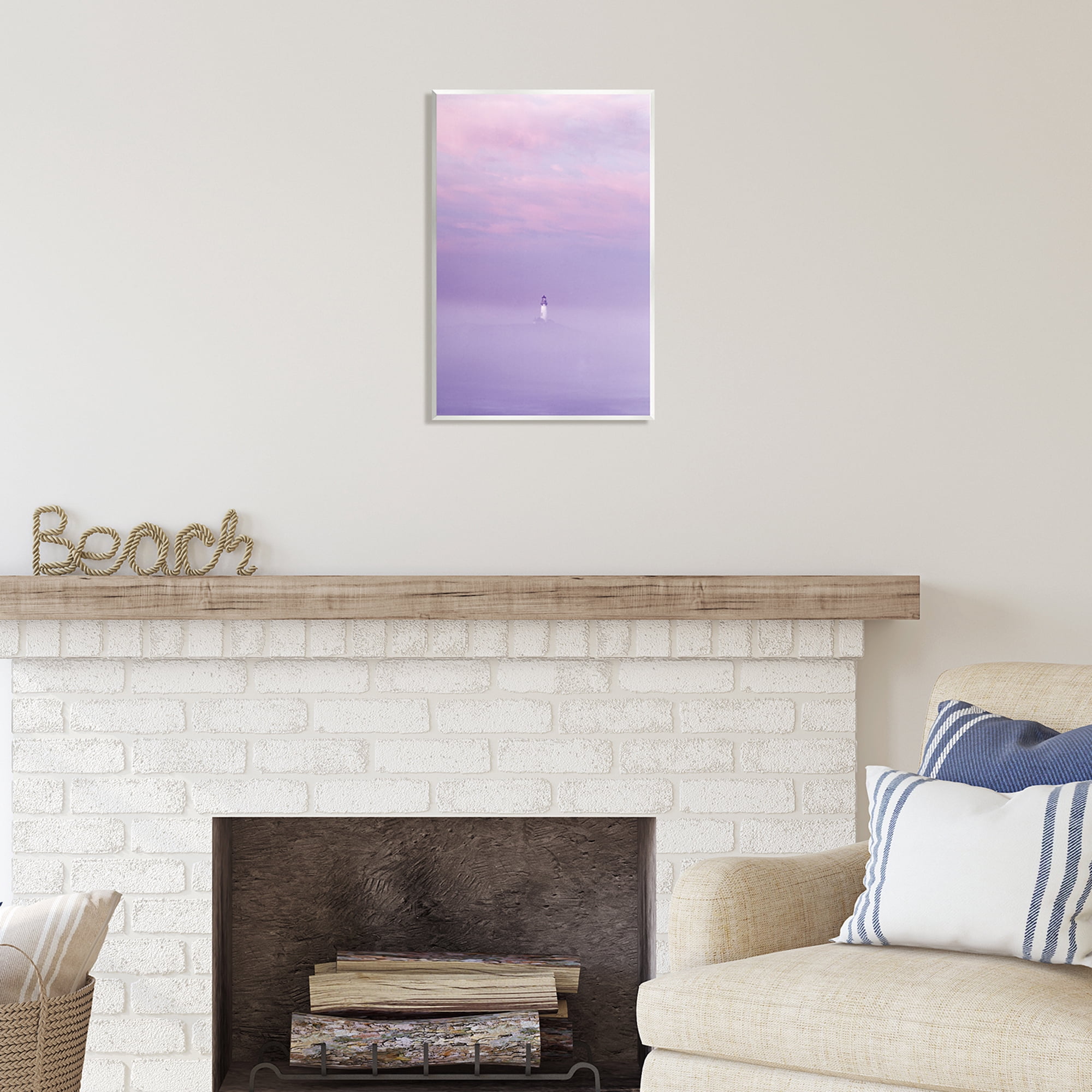 Stupell Industries Foggy Purple Lighthouse Nature Photography Unframed Art Print Wall Art, 13 x 19