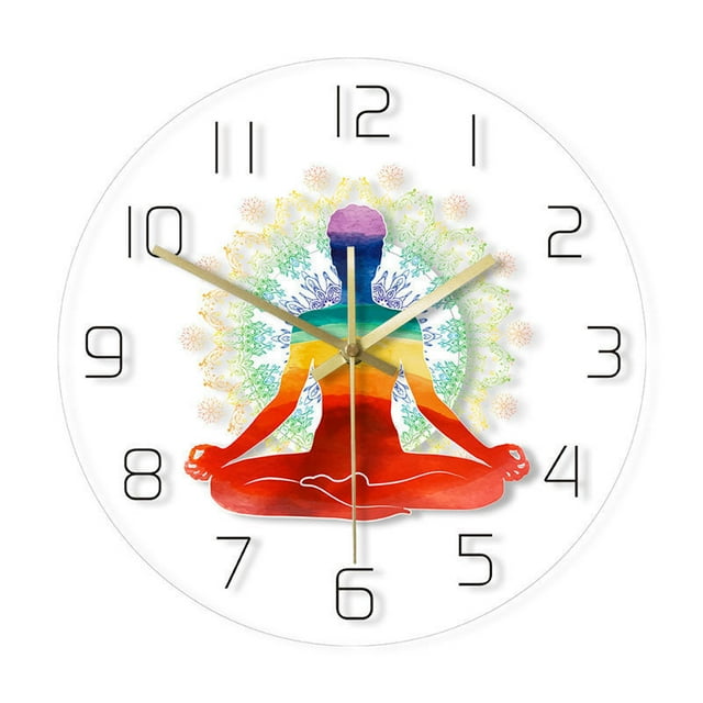 Reloj de pared colorido para meditación con arcoíris y yoga, 30 cm