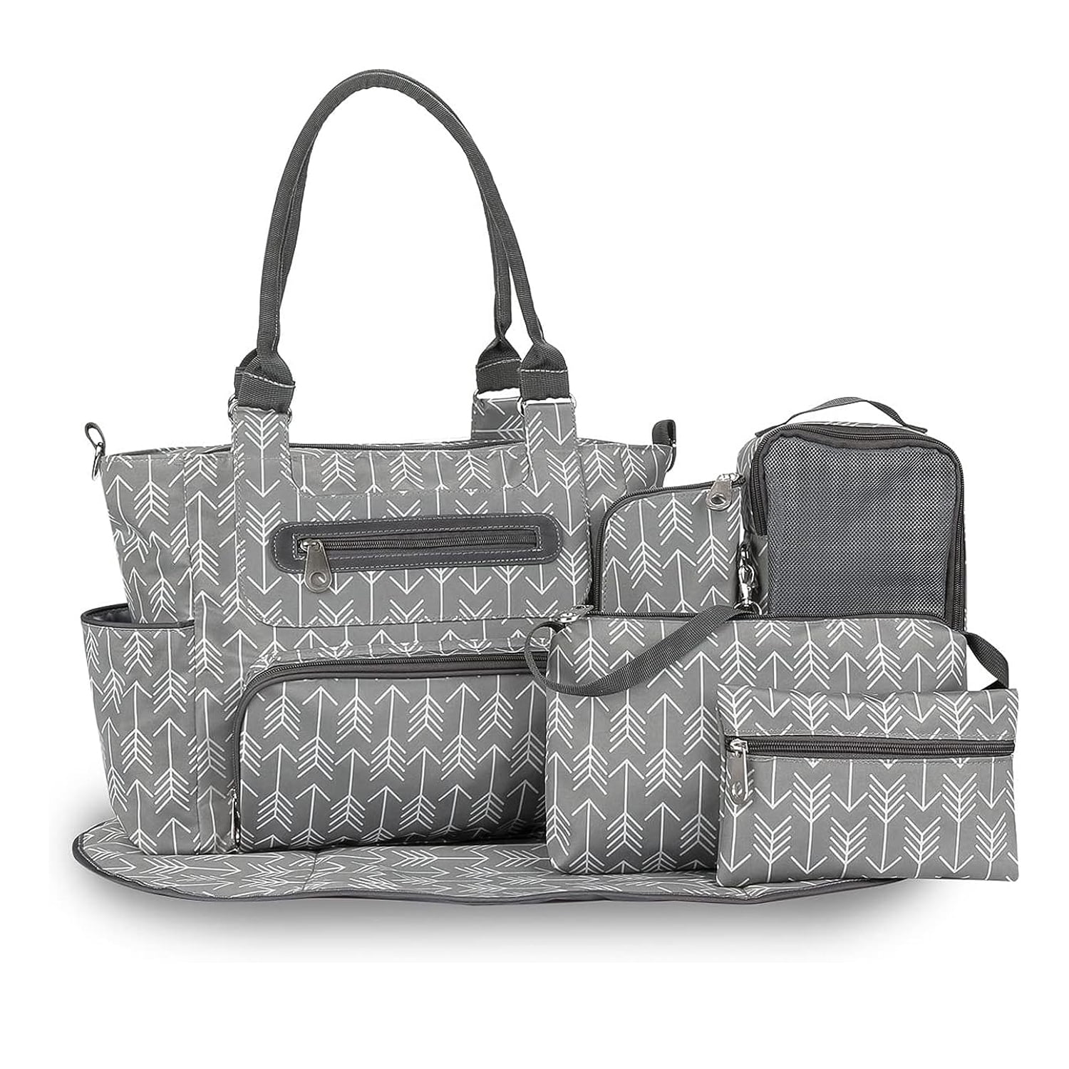 iMounTEK 8PCS Diaper Bag Tote Set, Baby Bags for Mom, Dark Grey