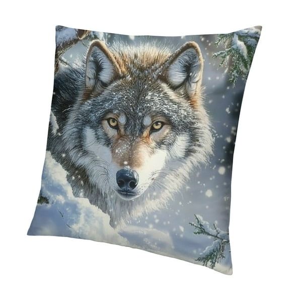 Patifu Wolf Reversible Throw Pillow Covers Ice Lake Pillow Covers Animal Wolves Square Cushion Covers Branche Wolf Throw Pillowcases for Sofa Couch Chair Ice-Snow Blue 24x24in