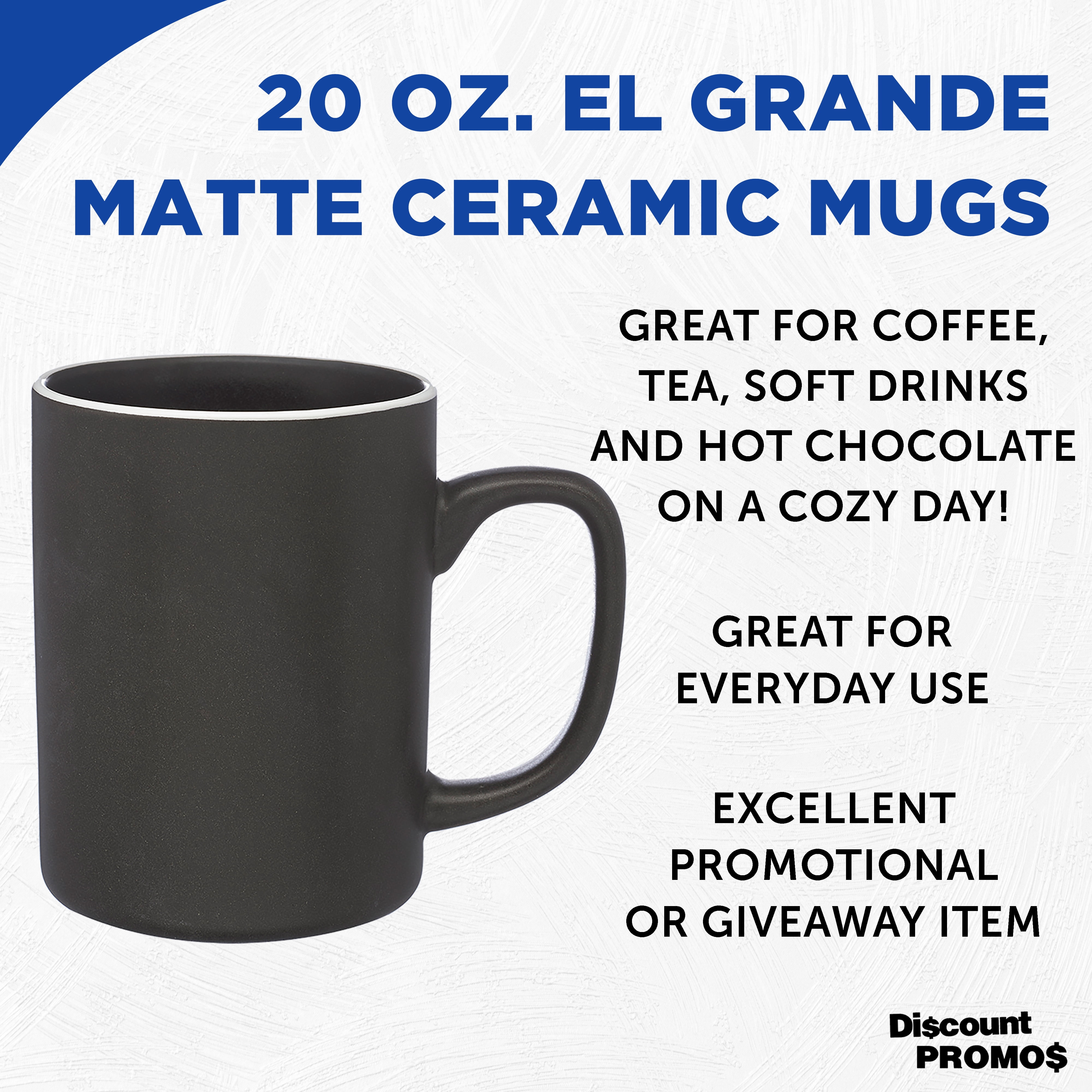 El Grande Matte Ceramic Mugs 20 oz. Set of 12, Bulk Pack - Perfect for Tea, Espresso, Cappuccino, Hot Cocoa - Charcoal