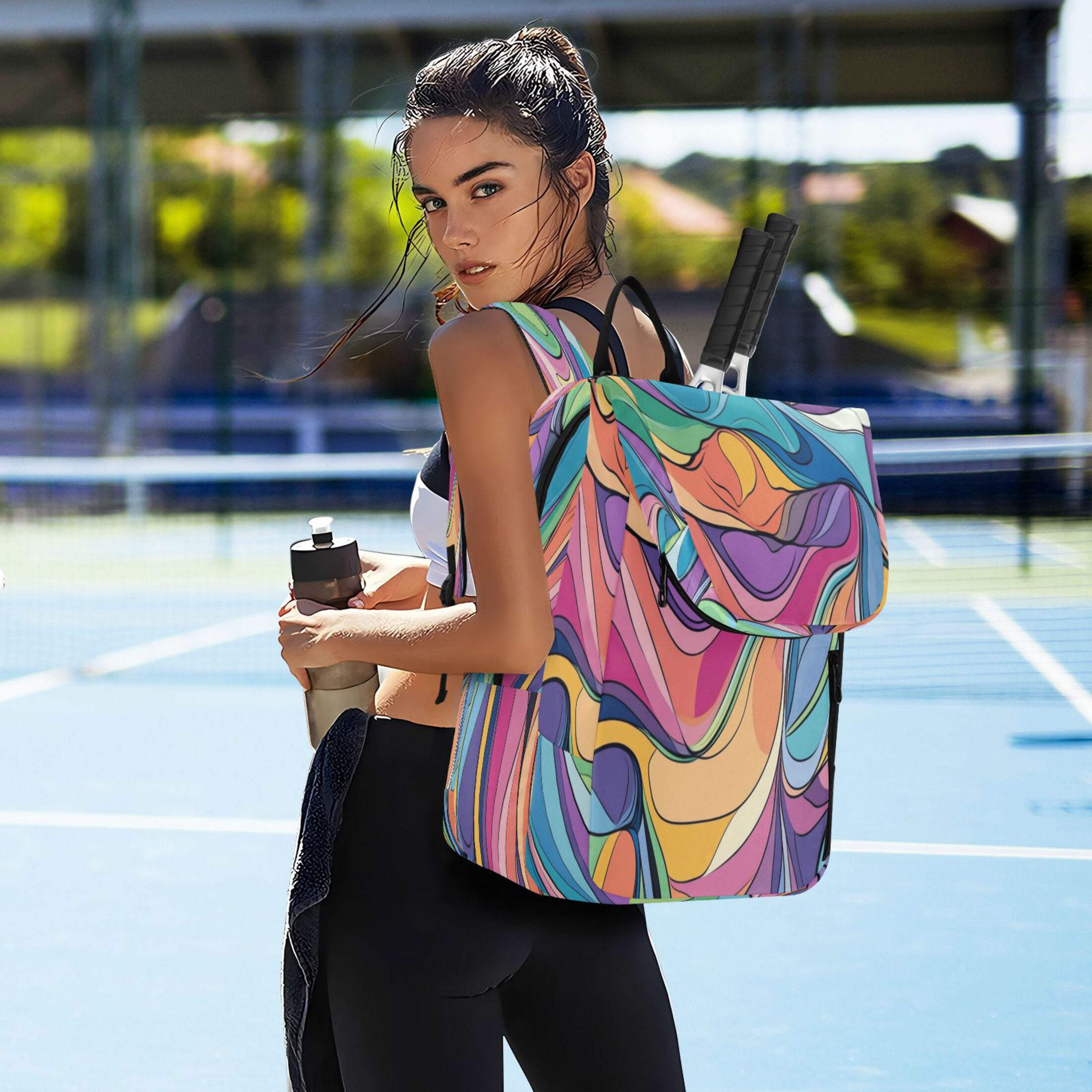 2 Racquet Holder Tennis Backpack Tennis Racket Covers Gym Bags Pastel Color Lines