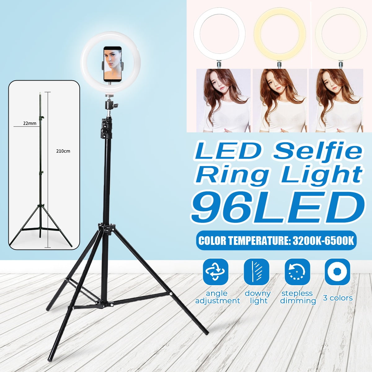 Ring Light Mobile Phone Live Bracket Shooting Self-Timer Makeup Beauty Tender Skin Tripod Floor Multi-Function Fill Light Outdoor Thin Face Soft Light Led Three-Tone Light Adjus Self-Timer Photography