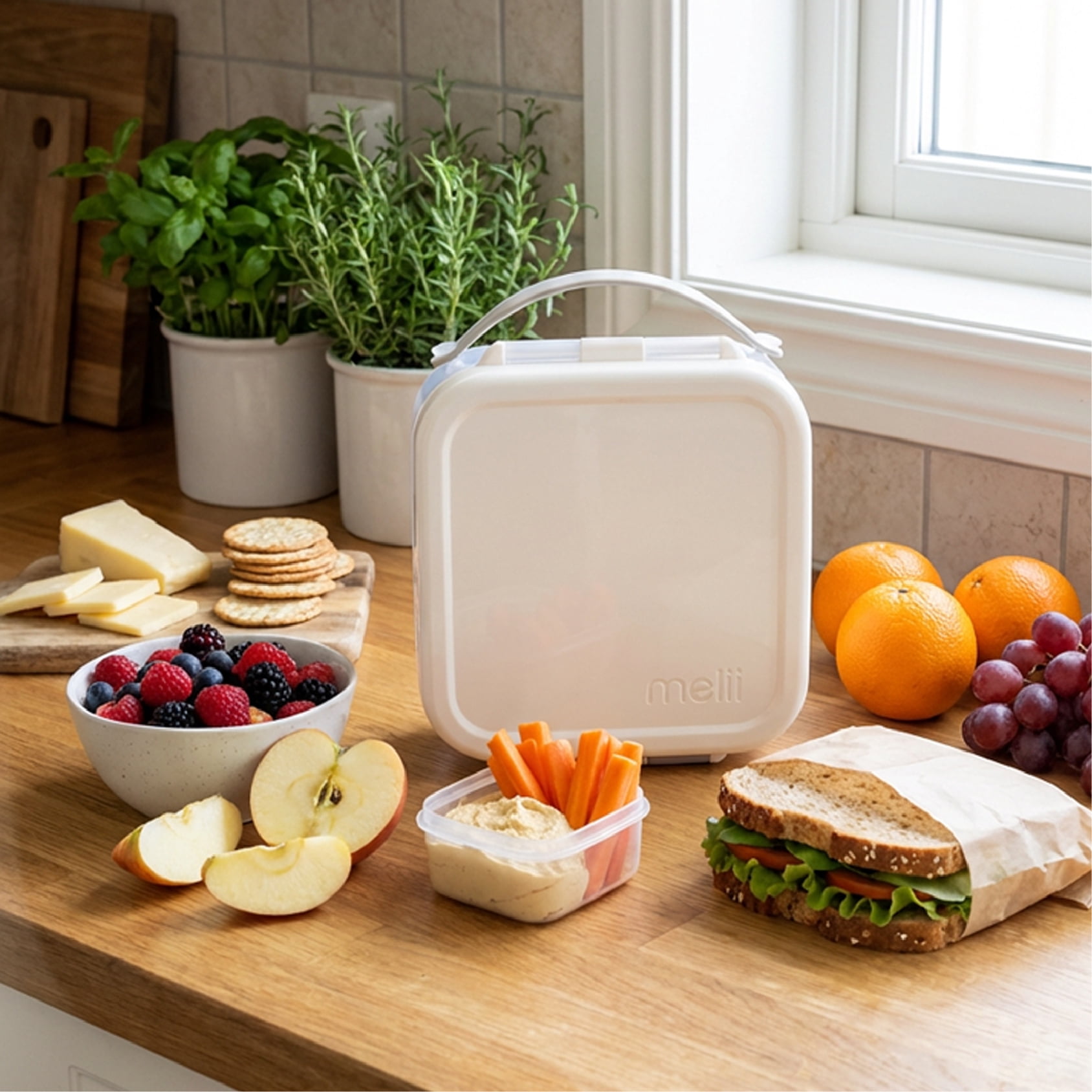 Melii Mini Lunchbox Food Storage Container, Warm Ivory & Grey